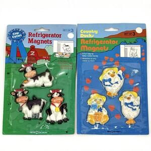 VTG Bundle New Design Country Ducks Cutie Cows Googly Eyes Refrigerator Magnets